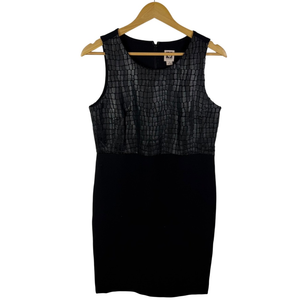 Anne Klein Black Crocodile Texture Sheath Dress Size 6 Faux Leather Office Work‎